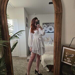 White Faux Wrap Mini Dress | Flowy Cottagecore